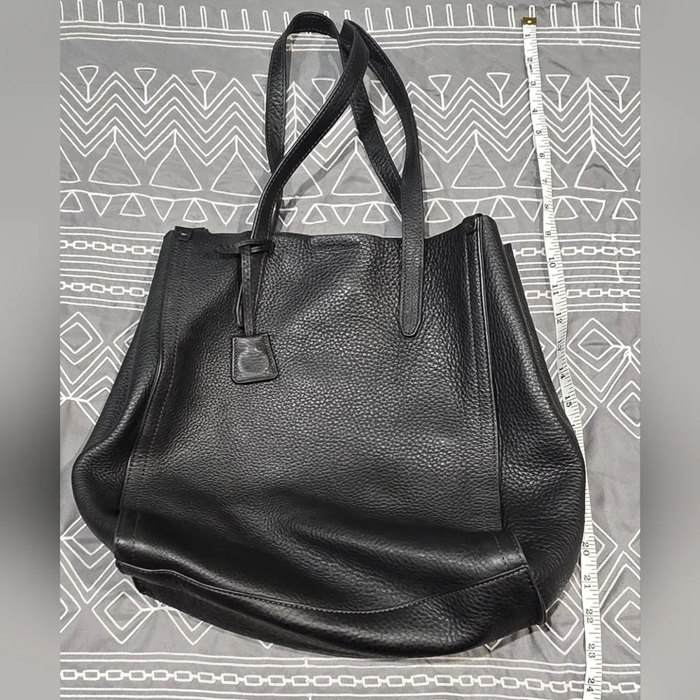 J.Crew Signet Black Pebbled Leather Tote Bag - Picture 2 of 10